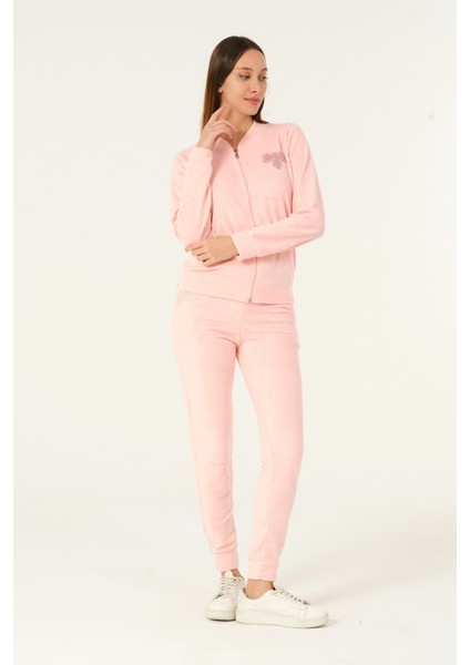 Fermuarlı Taş Detaylı Uzun Kollu Cepli Slim Fit Soft Polar Eşofman Takımı modelleri