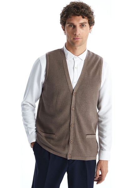 Yeni Sezon Standart Kalıp V Yaka Erkek Triko Yelek