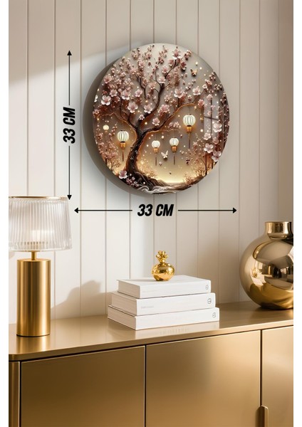 3D Görünümlü Temperli Cam Tablo – Fenerli Sakura Ağacı Temalı Duvar Süsü Uv Baskı 33X33 CM-CDS148 modelleri