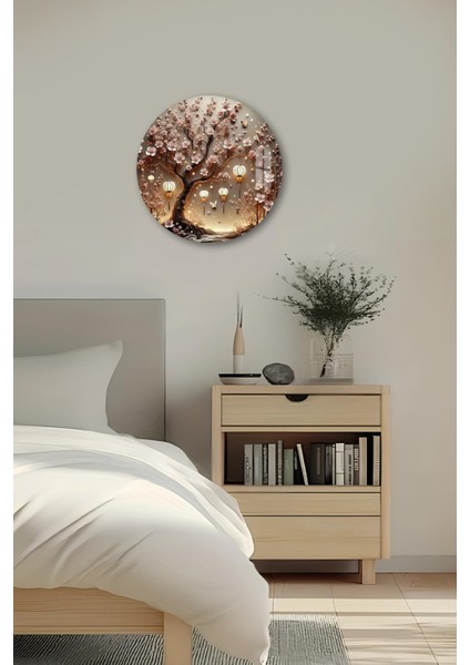 3D Görünümlü Temperli Cam Tablo – Fenerli Sakura Ağacı Temalı Duvar Süsü Uv Baskı 33X33 CM-CDS148 fırsatları
