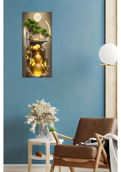 3D Görünümlü Temperli Cam Tablo – Geyik ve Altın Vazo Kompozisyonu Uv Baskı 30X60 cm - DCT101 modelleri