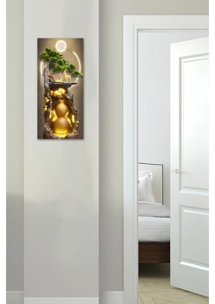 3D Görünümlü Temperli Cam Tablo – Geyik ve Altın Vazo Kompozisyonu Uv Baskı 30X60 cm - DCT101 fırsatları