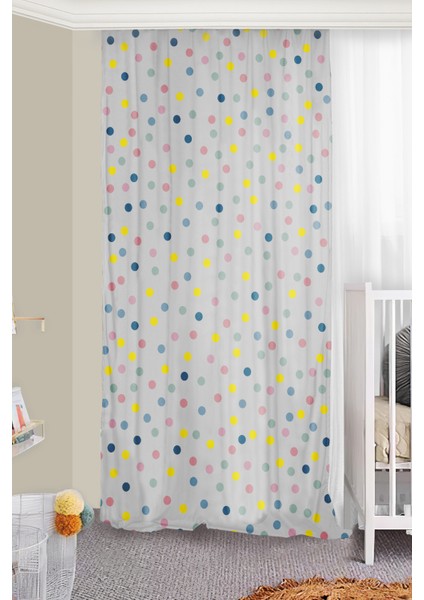 Puantiyeli Pembe Çift Kanatlı Çocuk Odası Fon Perde