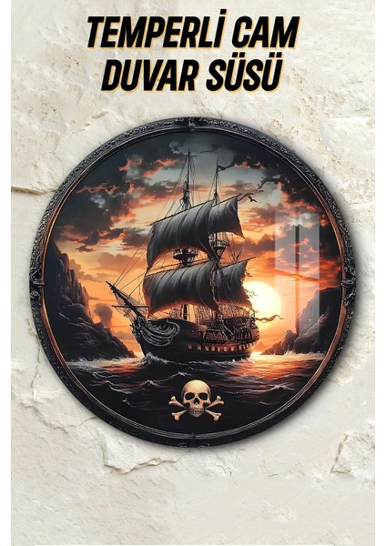 3D Görünümlü Temperli Cam Tablo – Korsan Gemisi ve Gün Batımı Duvar Süsü Uv Baskı 33X33 CM-CDS132 fiyatları