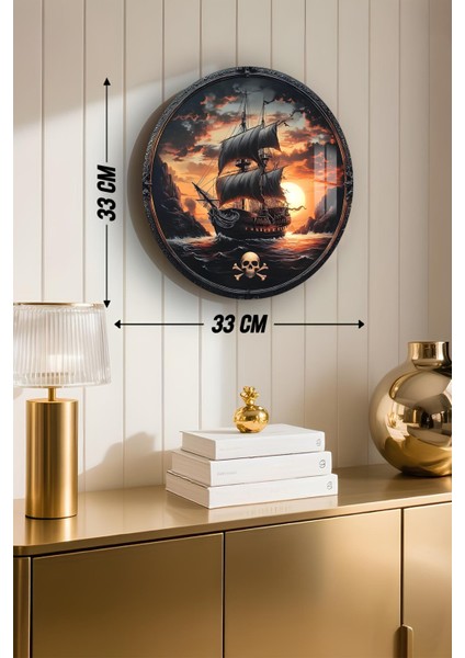 3D Görünümlü Temperli Cam Tablo – Korsan Gemisi ve Gün Batımı Duvar Süsü Uv Baskı 33X33 CM-CDS132 modelleri