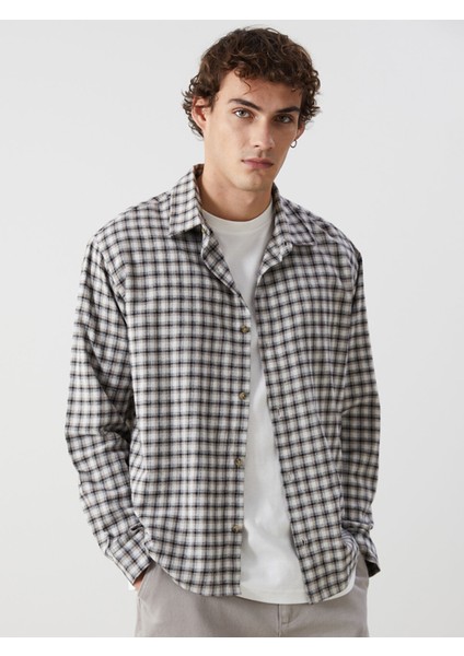 Yeni Sezon Rahat Kalıp Uzun Kollu Ekose Gabardin Erkek Gömlek