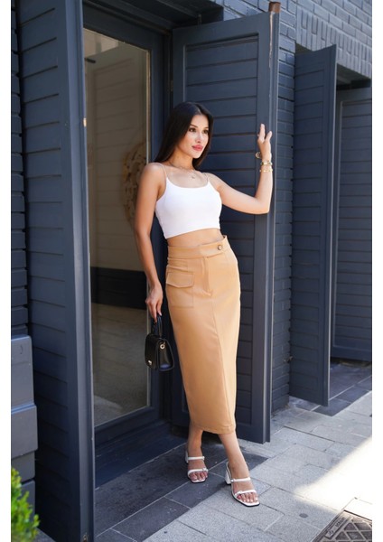 Lvsqvr Uzun Düğmeli Etek Bej (Beden: L) indirimleri