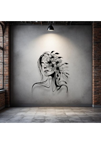 Çiçek Detaylı Kadın Silüeti Metal Duvar Dekoru – Modern Estetik Tasarım