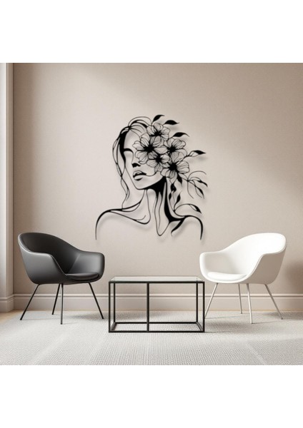 Çiçek Detaylı Kadın Silüeti Metal Duvar Dekoru – Modern Estetik Tasarım