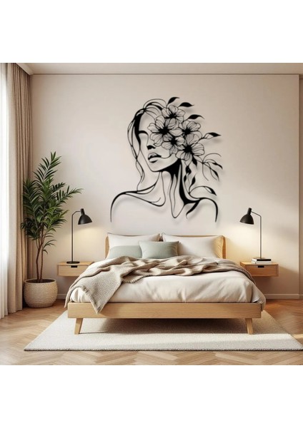 Çiçek Detaylı Kadın Silüeti Metal Duvar Dekoru – Modern Estetik Tasarım