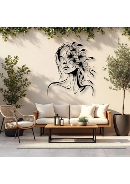 Çiçek Detaylı Kadın Silüeti Metal Duvar Dekoru – Modern Estetik Tasarım