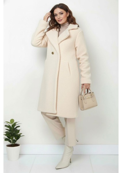 Peluş Düğmeli Astarlı Kadın Mont KS2544 Bej - 44 fiyatları