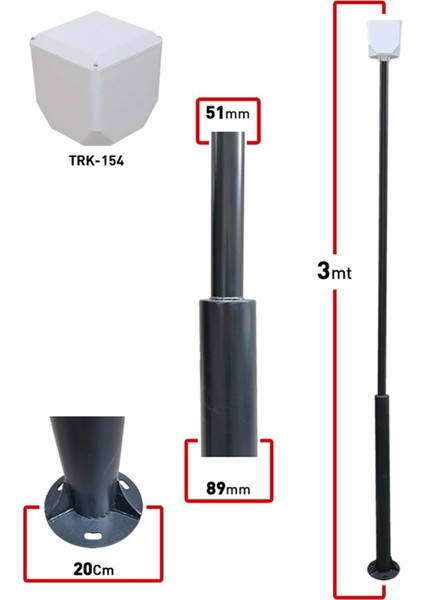 Trk 3 Metre 89X51X2MM (+ Küp) Kamera Direk
