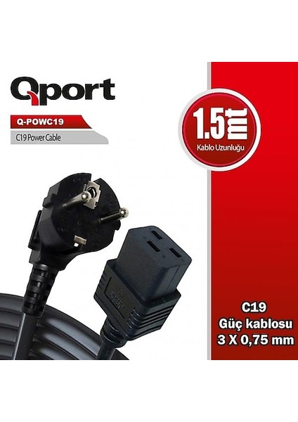 Qport Q-POWC19 1.5mt C19 Power Kablo