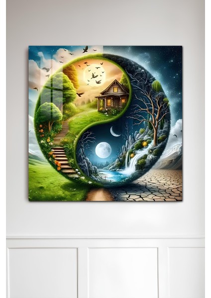 3D Görünümlü Temperli Cam Tablo – Yin Yang Doğa ve Zaman Temalı Uv Baskı 33X33 CM-CTK127 fiyatları