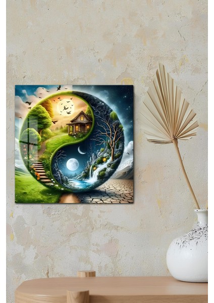 3D Görünümlü Temperli Cam Tablo – Yin Yang Doğa ve Zaman Temalı Uv Baskı 33X33 CM-CTK127 modelleri