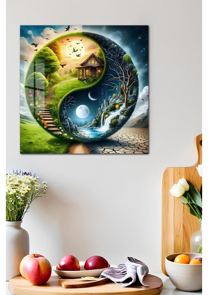 3D Görünümlü Temperli Cam Tablo – Yin Yang Doğa ve Zaman Temalı Uv Baskı 33X33 CM-CTK127 fırsatları