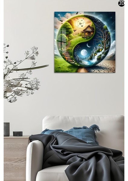 3D Görünümlü Temperli Cam Tablo – Yin Yang Doğa ve Zaman Temalı Uv Baskı 33X33 CM-CTK127 indirimleri