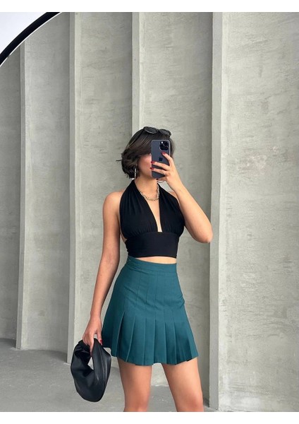 Lvsqvr Pileli Düğmeli Etek Yeşil S24811 (Beden: S) modelleri