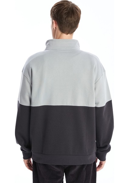 Yeni Sezon Dik Yaka Uzun Kollu Renk Bloklu Erkek Kalın Sweatshirt fırsatları