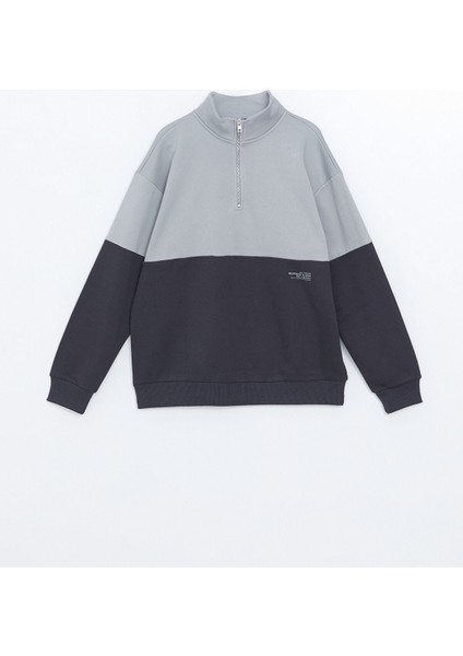 Yeni Sezon Dik Yaka Uzun Kollu Renk Bloklu Erkek Kalın Sweatshirt indirimleri