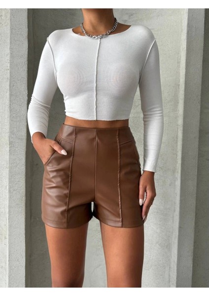 Lvsqvr Parçalı Cepli Deri Şort Taba W26312 (Beden: M) fiyatları