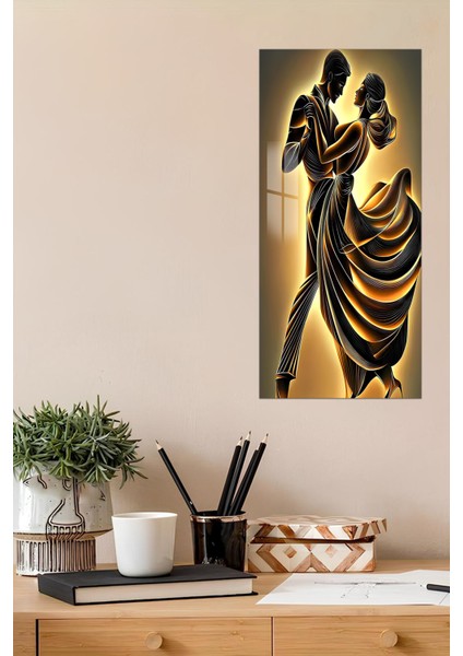 3D Görünümlü Temperli Cam Tablo – Dans Eden Çift Temalı Uv Baskı 30X60 cm - DCT129