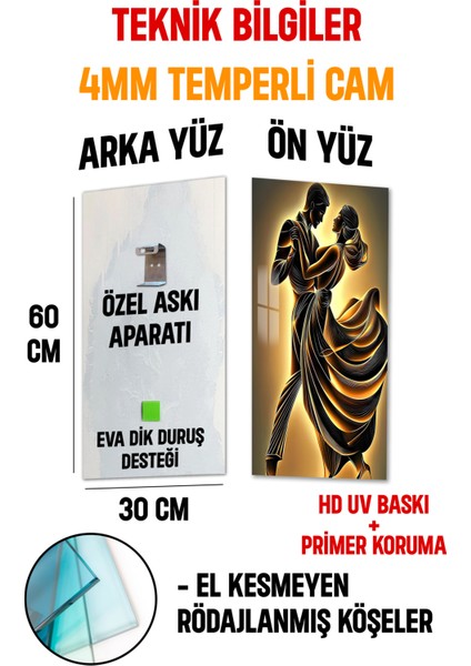3D Görünümlü Temperli Cam Tablo – Dans Eden Çift Temalı Uv Baskı 30X60 cm - DCT129