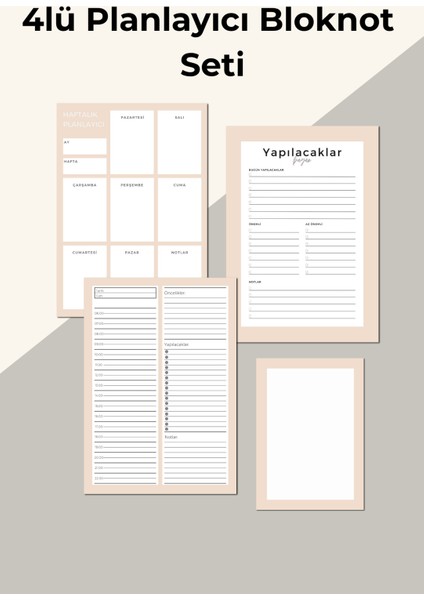 Işe Yeni Başlayanlar Için 4’lü Planlayıcı Bloknot Seti – Not ve Yapılacaklar Listesi - Krem