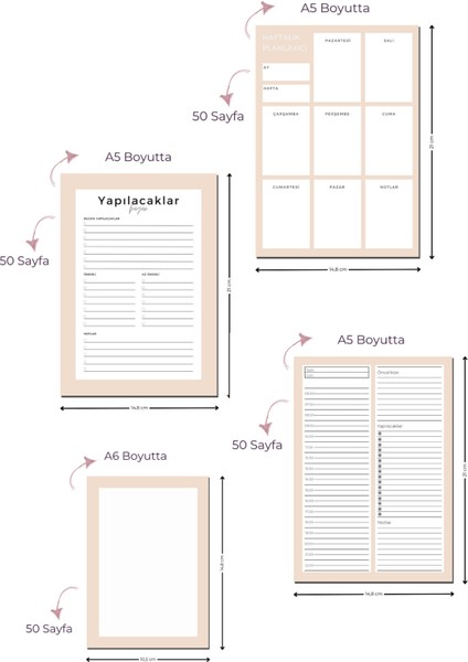Işe Yeni Başlayanlar Için 4’lü Planlayıcı Bloknot Seti – Not ve Yapılacaklar Listesi - Krem fiyatları
