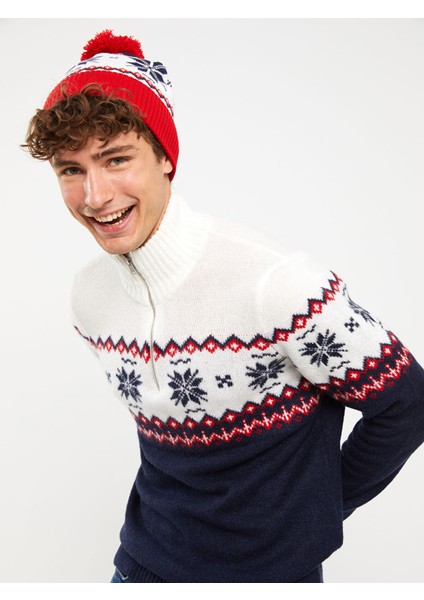 Yeni Sezon Dik Yaka Uzun Kollu Desenli Erkek Triko Kazak