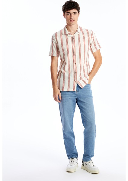 Yeni Sezon Slim Fit Kısa Kollu Çizgili Erkek Gömlek fiyatları