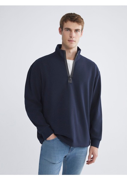 Yeni Sezon Fermuarlı Dik Yaka Uzun Kollu Erkek Sweatshirt