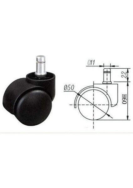 3 Adet Büro Tipi Pimli Plastik Koltuk Sandalye Tekeri 50MM