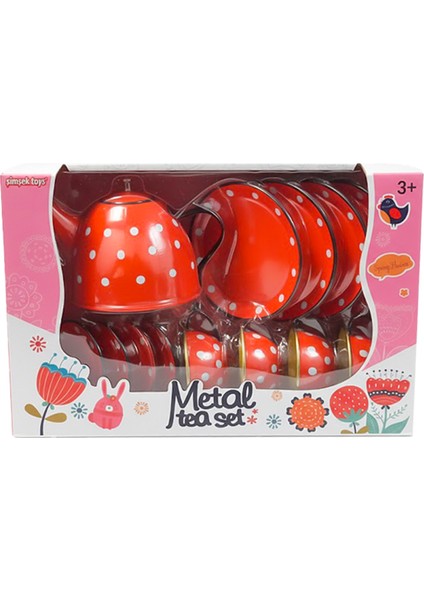Metal Çay Seti Kırmızı Puantiye 620 C11