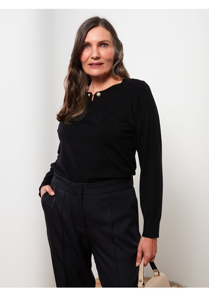 Yeni Sezon Bisiklet Yaka Düz Uzun Kollu Kadın Triko Kazak modelleri