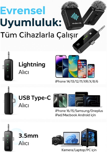 Kablosuz Yaka Mikrofonu Vlog , Video Çekimi , Ses Aktarımı Android - Type - C - iPhone Uyumlu fırsatları