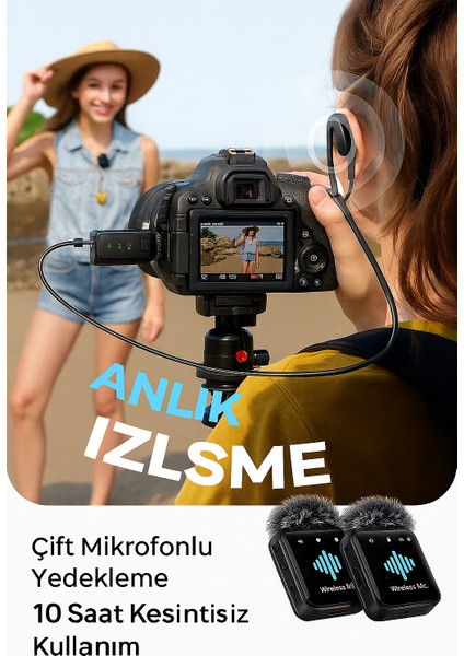 Kablosuz Yaka Mikrofonu Vlog , Video Çekimi , Ses Aktarımı Android - Type - C - iPhone Uyumlu indirimleri