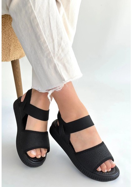 Nrtmsa Jake Siyah Hasır Cilt Sandalet (Numara: 36)