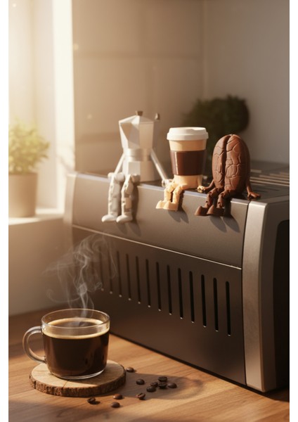 Kahve Köşesi Dekoratif - Oturan Kapağı Açılabilen Mokapot, Kahve Latte ve Kahve Çekirdeği Figür Seti modelleri