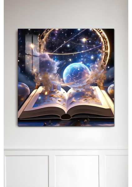 3D Görünümlü Temperli Cam Tablo – Kozmik Kitap ve Galaksi Portalı Uv Baskı 33X33 CM-CTK113 fiyatları