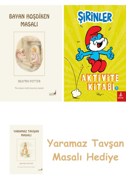Beatrix Potter 6 - Bayan Hoşdiken Masalı + Şirinler - Aktivite Kitabı 1 + Yaramaz Tavşan Masalı
