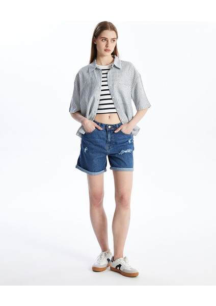 Yeni Sezon Boyfriend Fit Yırtık Detaylı Kadın Jean Şort