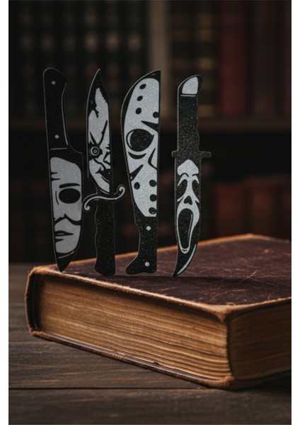 Korku Filmi Temalı Bıçak Tasarım 4’lü Kitap Ayracı Seti – Çığlık Seri Katil Maskeli Gotik Dekoratif fiyatları