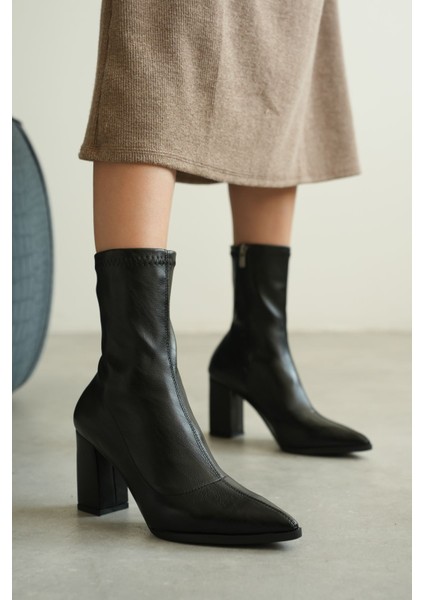 Kadın Enjoy Kalın Topuklu Streç Bot - Siyah-Deri fiyatları
