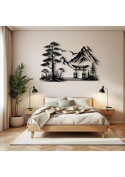 Metal Japon Manzara Duvar Dekoru – Dağ Temalı Modern Minimalist Ev Ofis Dekoratif Tablo