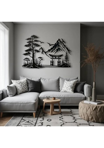 Metal Japon Manzara Duvar Dekoru – Dağ Temalı Modern Minimalist Ev Ofis Dekoratif Tablo