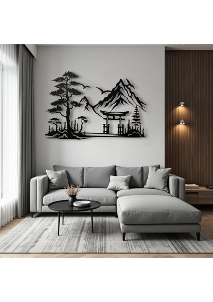 Metal Japon Manzara Duvar Dekoru – Dağ Temalı Modern Minimalist Ev Ofis Dekoratif Tablo
