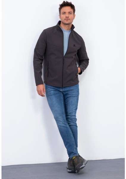 Antrasit Fermuarlı Dik Yaka Su ve Rüzgar Geçirmez Softshell Erkek Mont - 88050