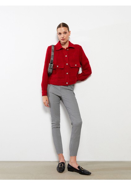 Yeni Sezon Normal Bel Dar Fit Ekose Kadın Pantolon
